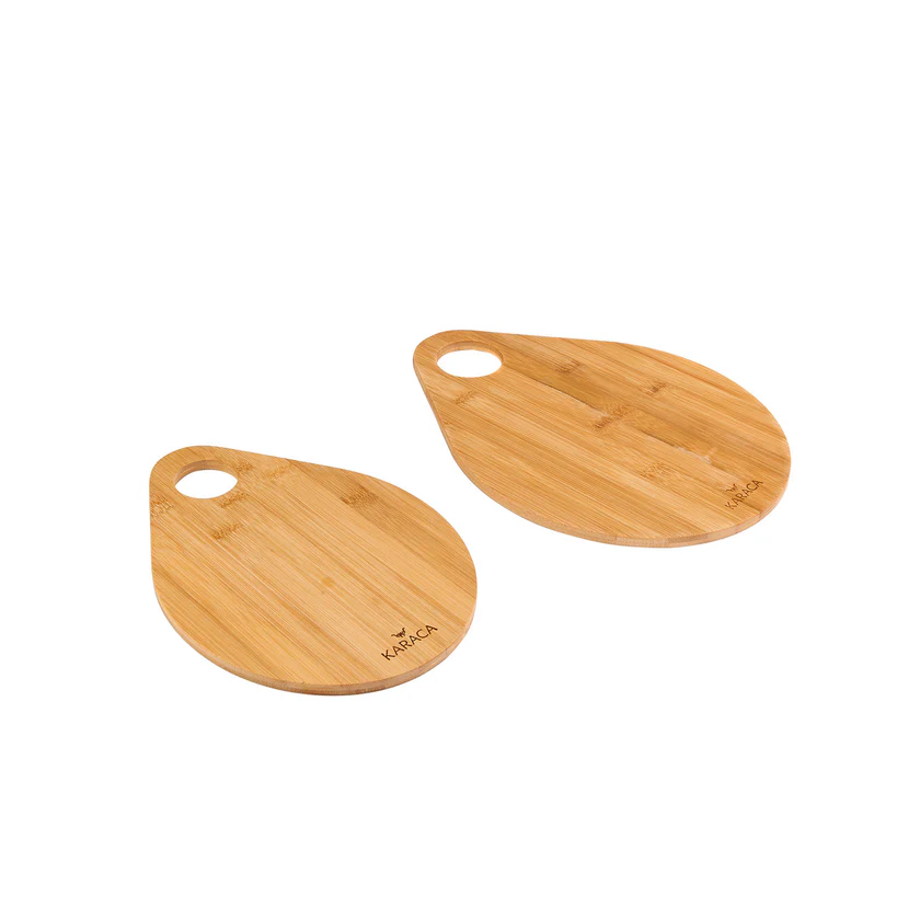 Karaca Damla 2-Piece Bamboo Cutting Board Set Eco-Friendly Natural Wood New