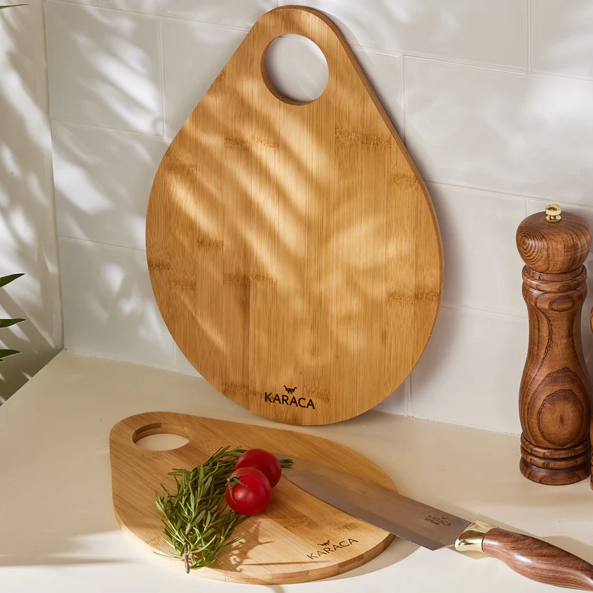 Karaca Damla 2-Piece Bamboo Cutting Board Set Eco-Friendly Natural Wood New