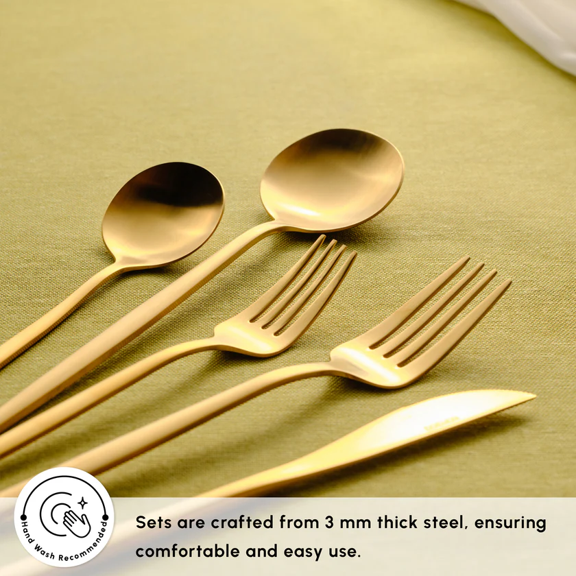 Karaca Orion 30-Piece Cutlery Set 6 Person Matte Gold 18/10 Stainless Steel