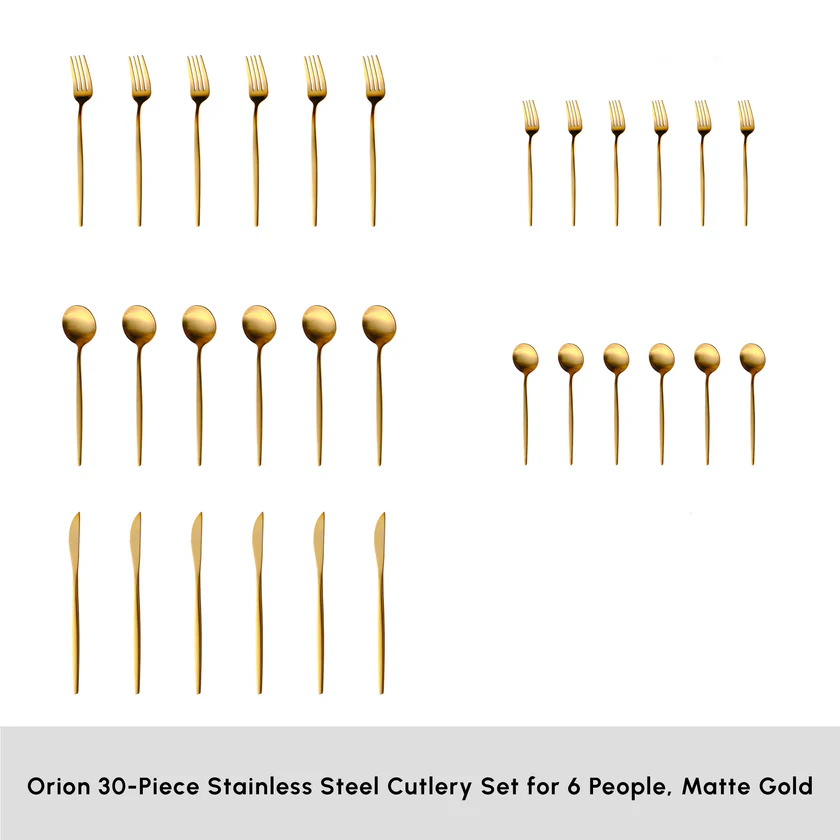 Karaca Orion 30-Piece Cutlery Set 6 Person Matte Gold 18/10 Stainless Steel