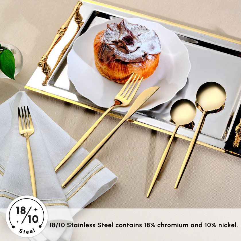 Karaca Orion 30-Piece Cutlery Set 6 Person Shiny Gold 18/10 Stainless Steel