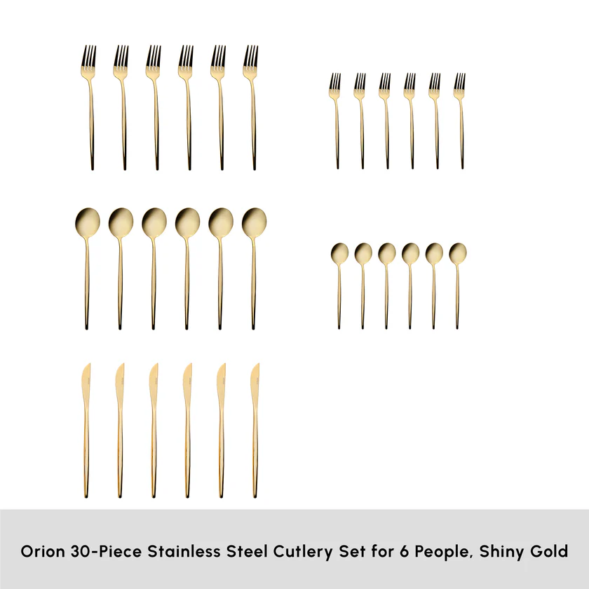 Karaca Orion 30-Piece Cutlery Set 6 Person Shiny Gold 18/10 Stainless Steel