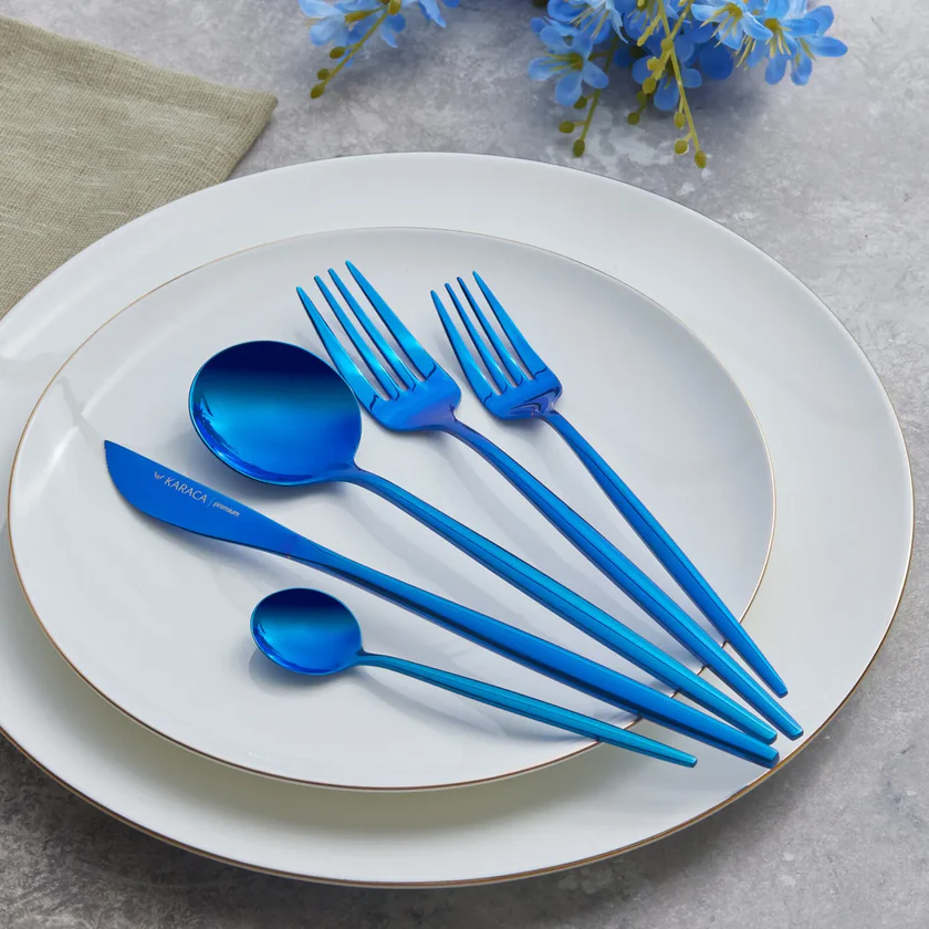 Karaca Orion 30-Piece Cutlery Set 6 Person Blue 18/10 Stainless Steel Modern