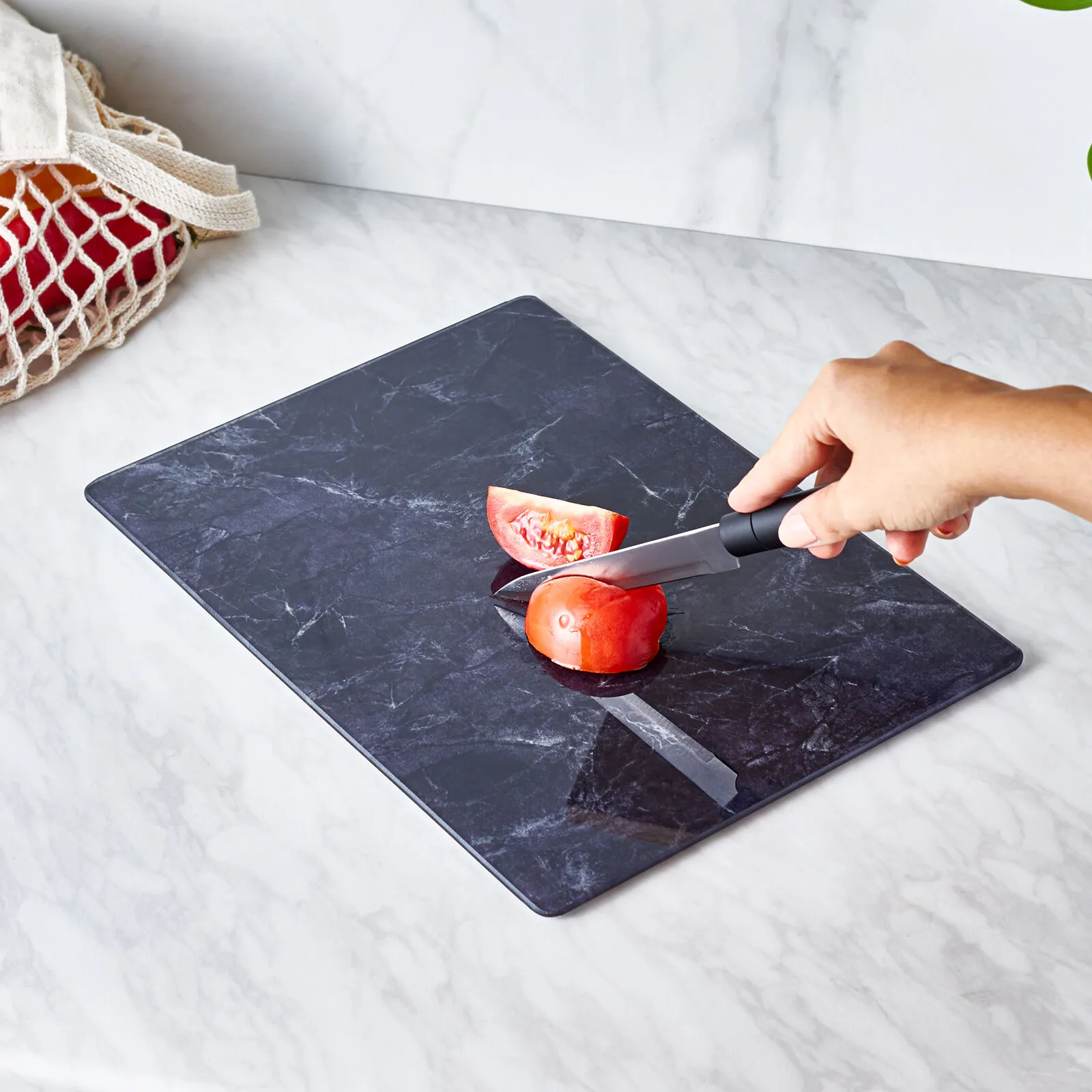 Karaca Ayaz Black Glass Cutting Board 25x35cm Non-Slip Hygienic Kitchen New