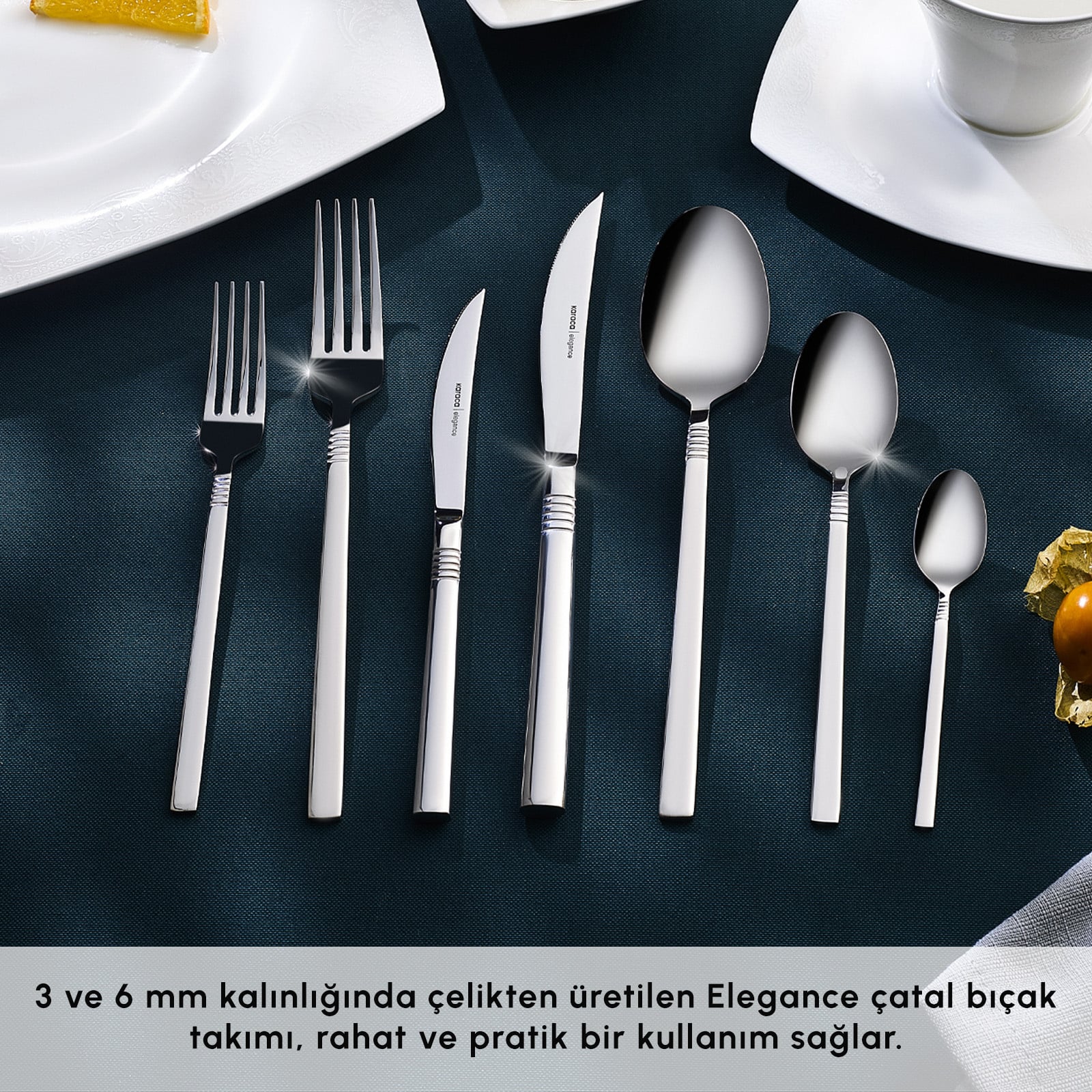 Karaca Elegance Nil Platinum 84-Piece Cutlery Set 12 Person 18/10 Steel New