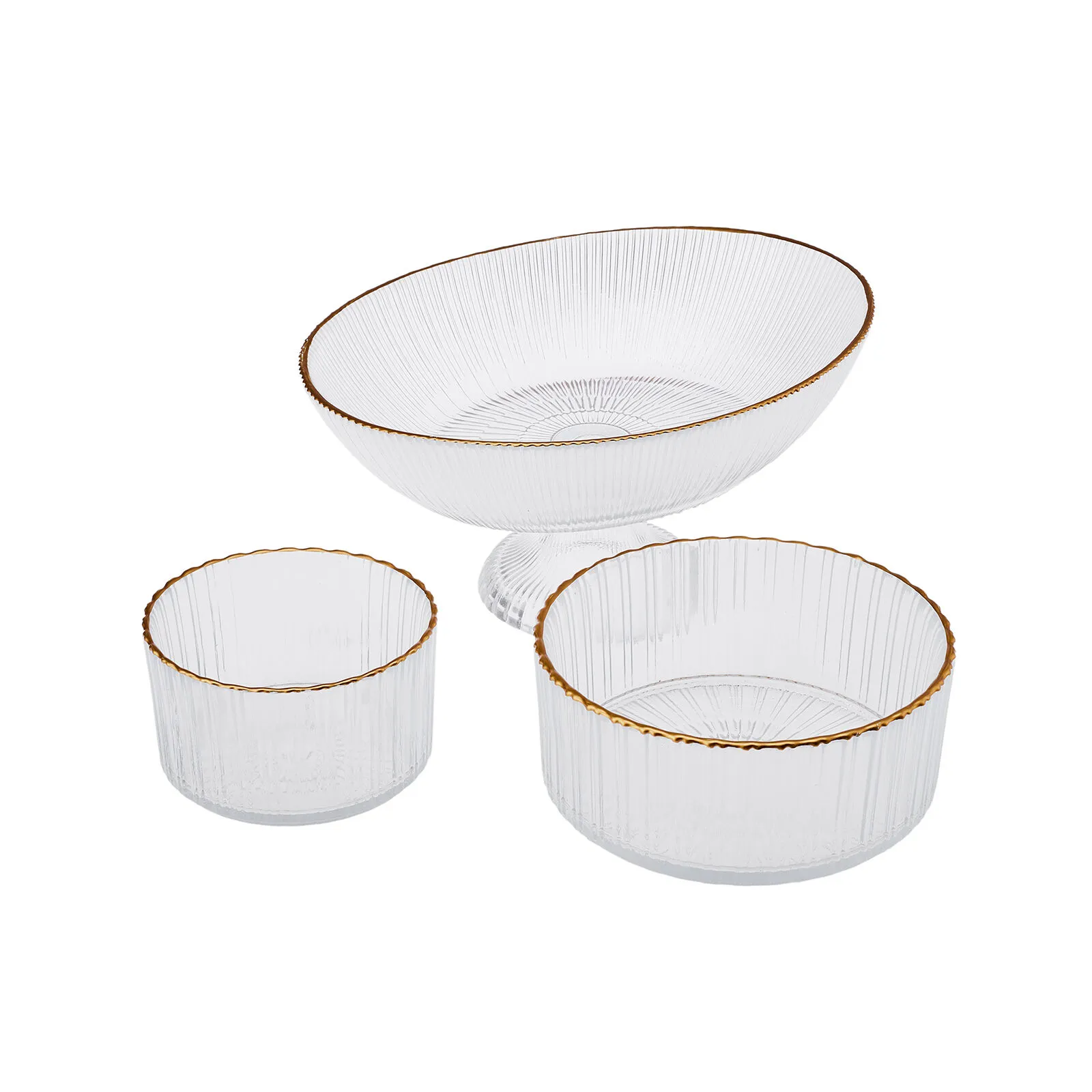 Karaca Pierre 3-Piece Glass Serving Set Gold Gilded Elegant Tiered Stand New