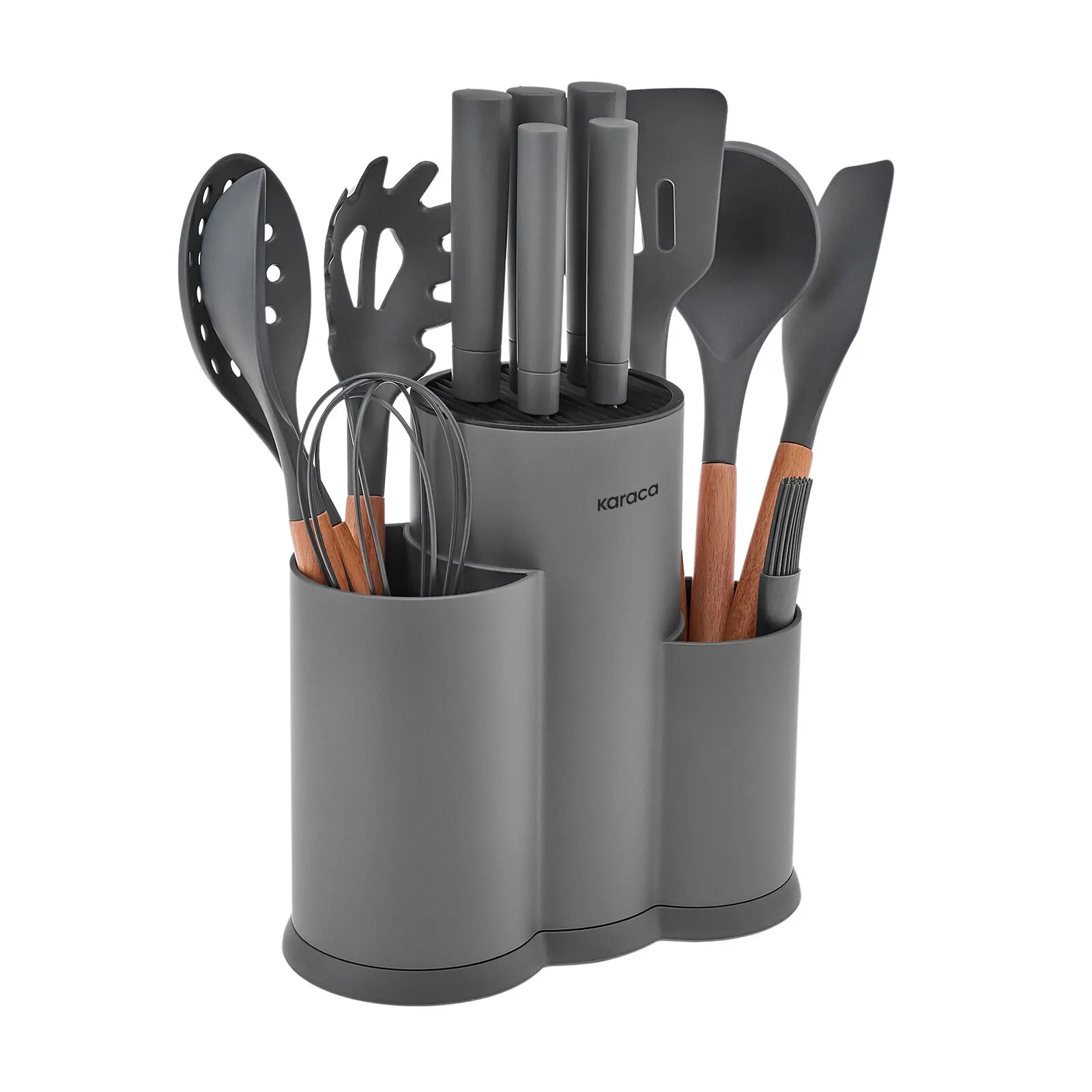 Karaca Burby 14-Piece Knife and Serving Set Grey Soft Touch Storage Block New