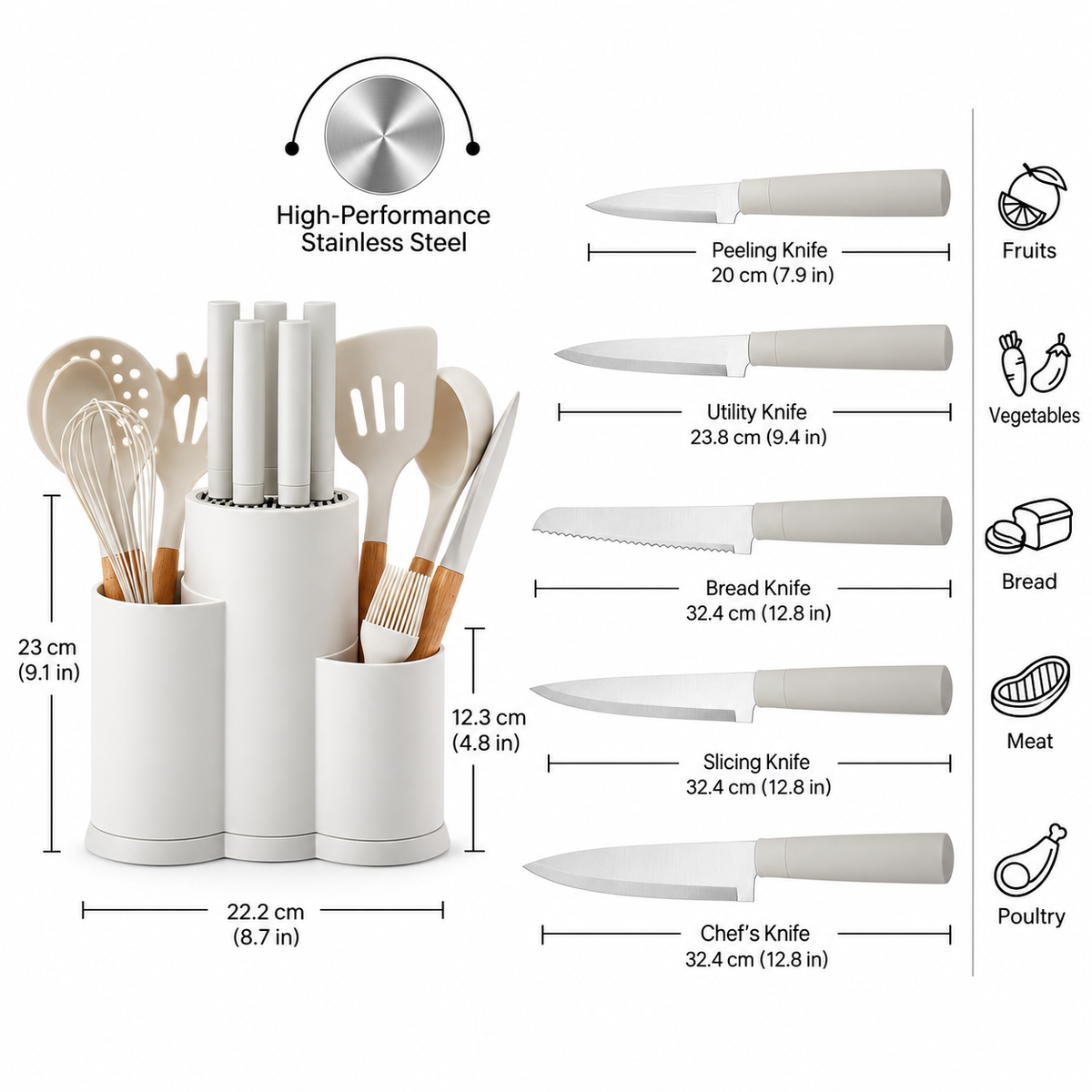 Karaca Burby 14-Piece Cream Wood Utensil Set detail