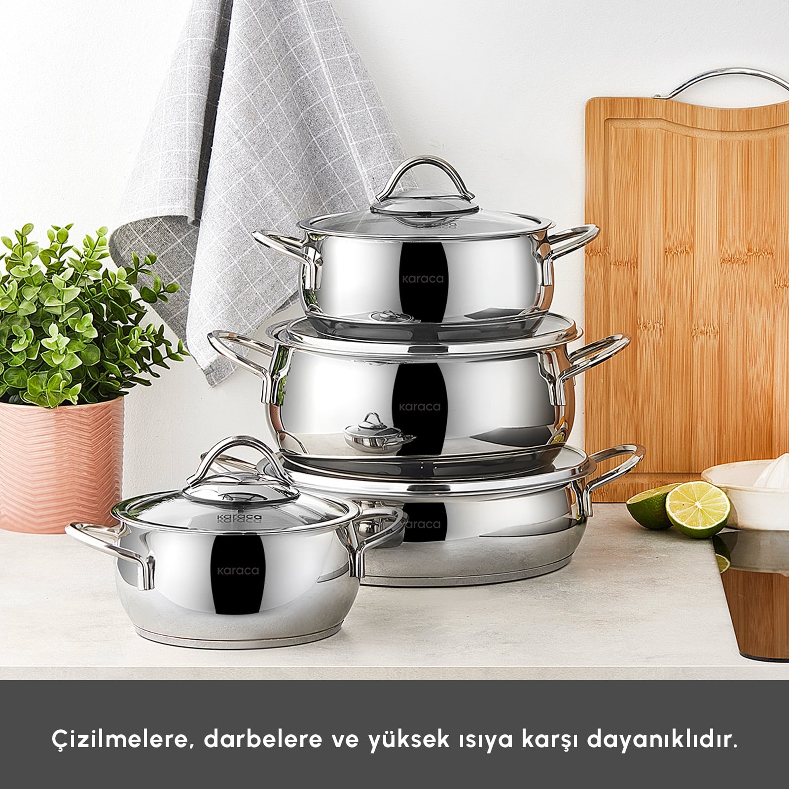 Karaca Urla 8-Piece Stainless Steel Cookware Set 18/10 Cr.Ni Professional New