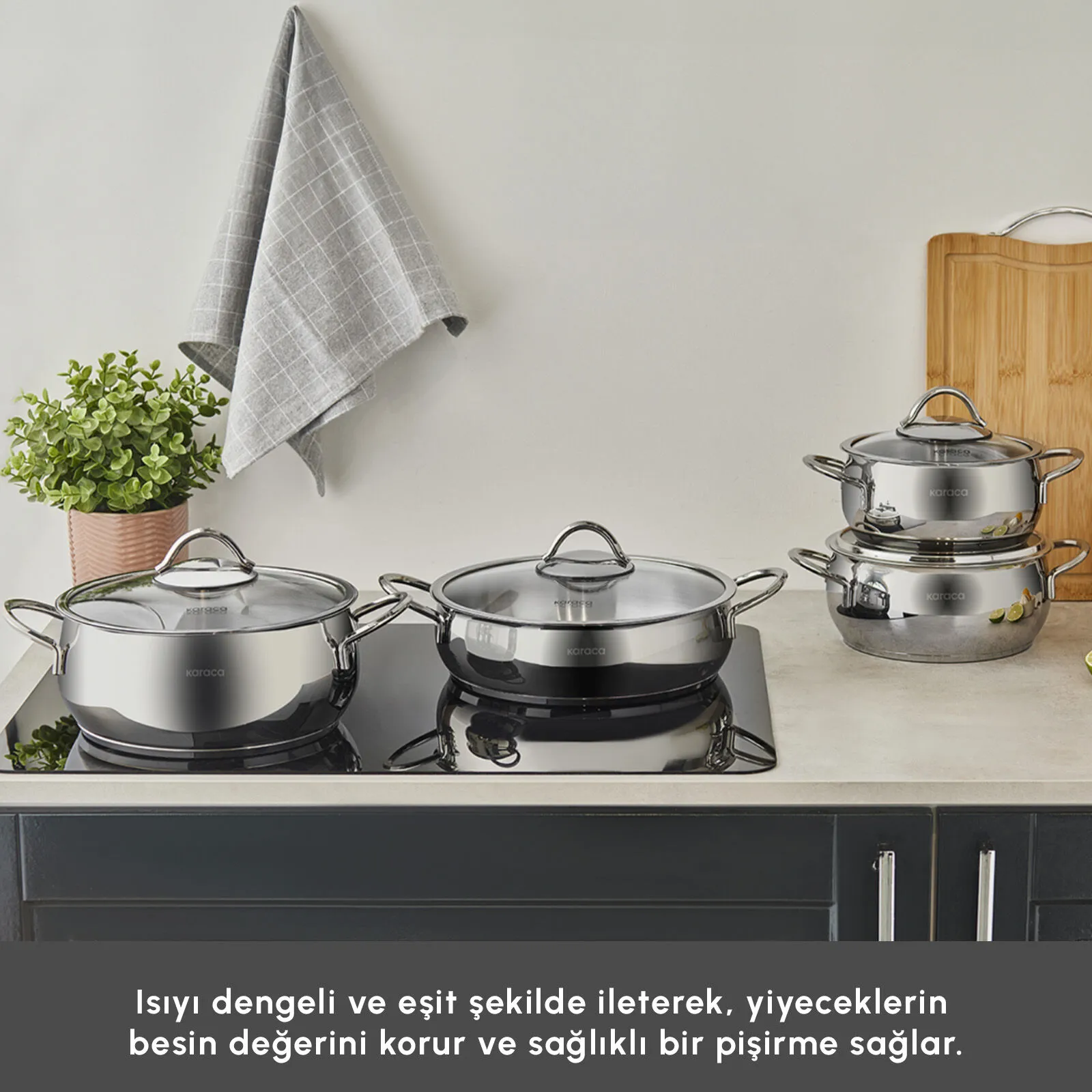 Karaca Urla 8-Piece Stainless Steel Cookware Set 18/10 Cr.Ni Professional New