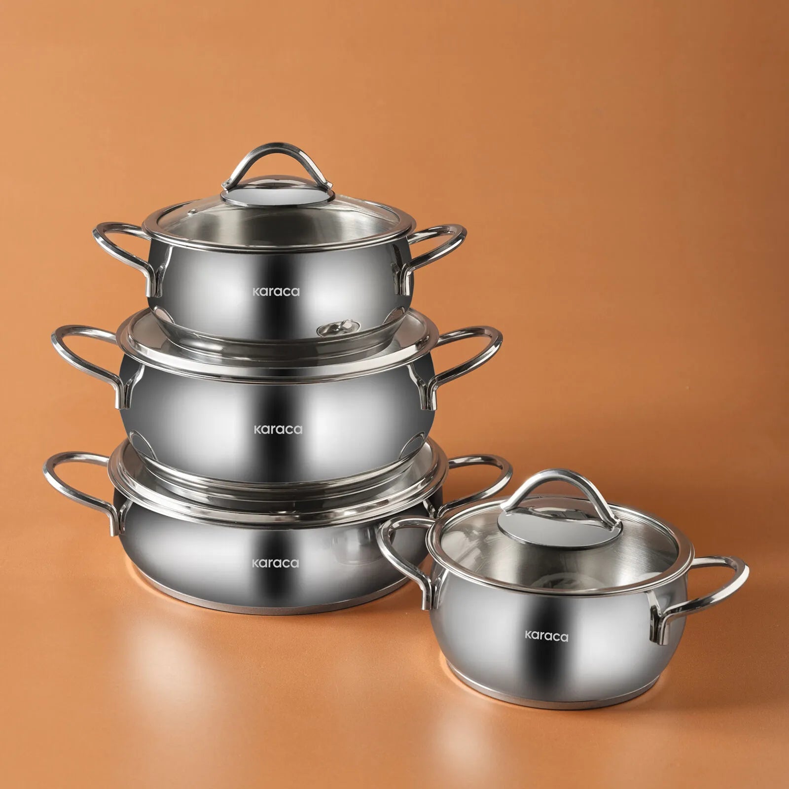 Karaca Urla 8-Piece Stainless Steel Cookware Set 18/10 Cr.Ni Professional New
