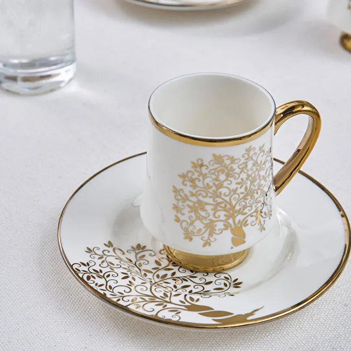 Karaca Autumn 6-Piece Coffee Cup Set 90 ml | White and Gold Accent, 153.09.01.3649