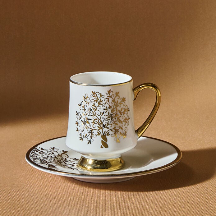 Karaca Autumn 6-Piece Coffee Cup Set 90 ml | White and Gold Accent, 153.09.01.3649