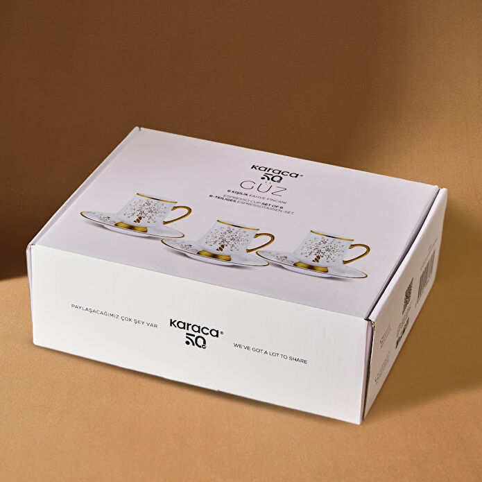 Karaca Autumn 6-Piece Coffee Cup Set 90 ml | White and Gold Accent, 153.09.01.3649