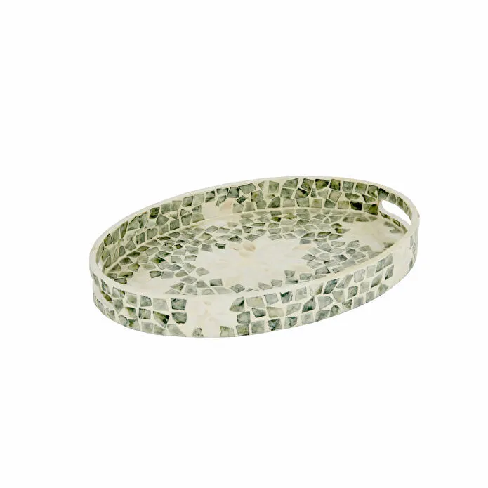 Karaca Home Katie Decorative Tray 40x27cm Capiz Shell Mosaic Water Green New