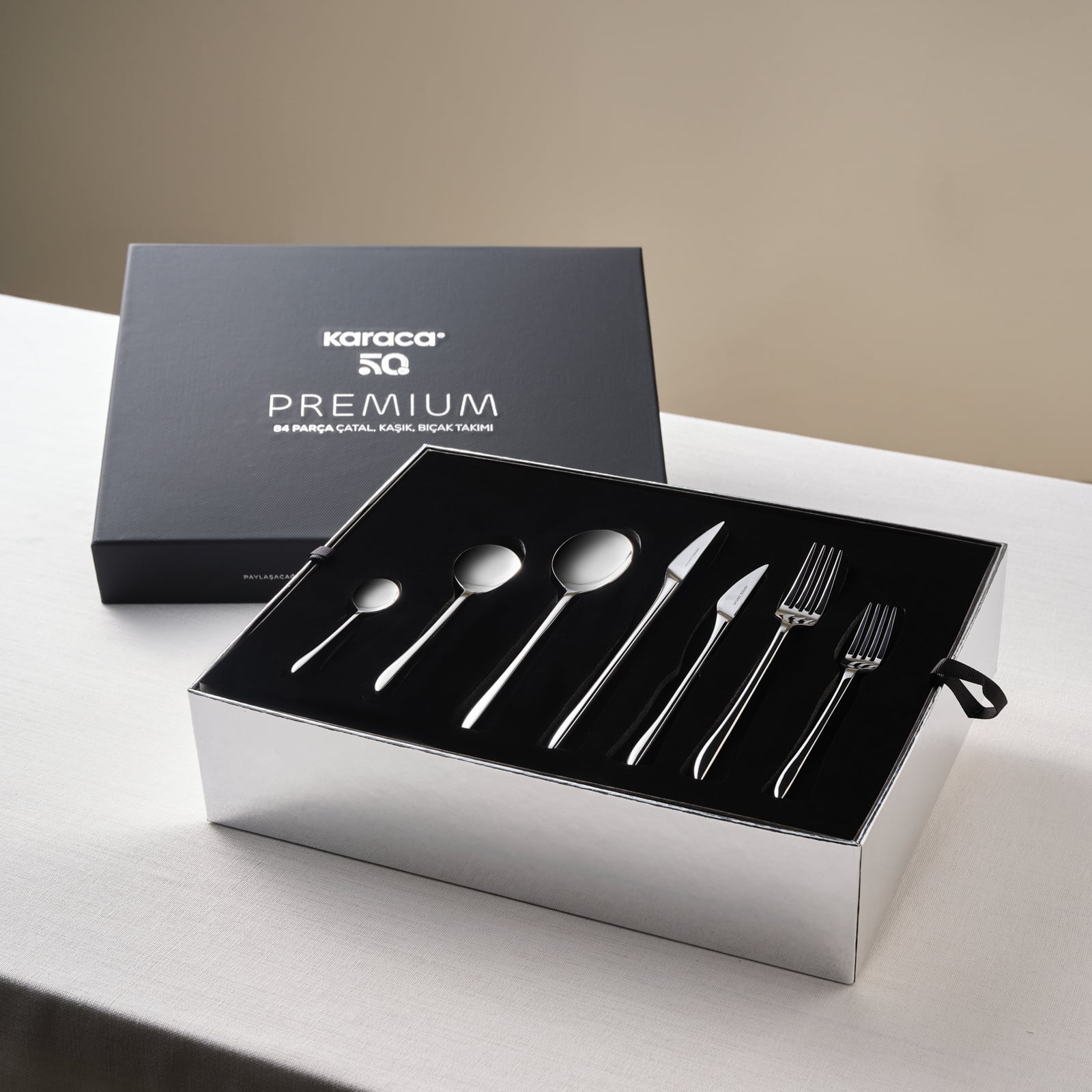 Karaca Premium Platinum Von 84-Piece Cutlery Set 12 Person 18/10 Steel Modern