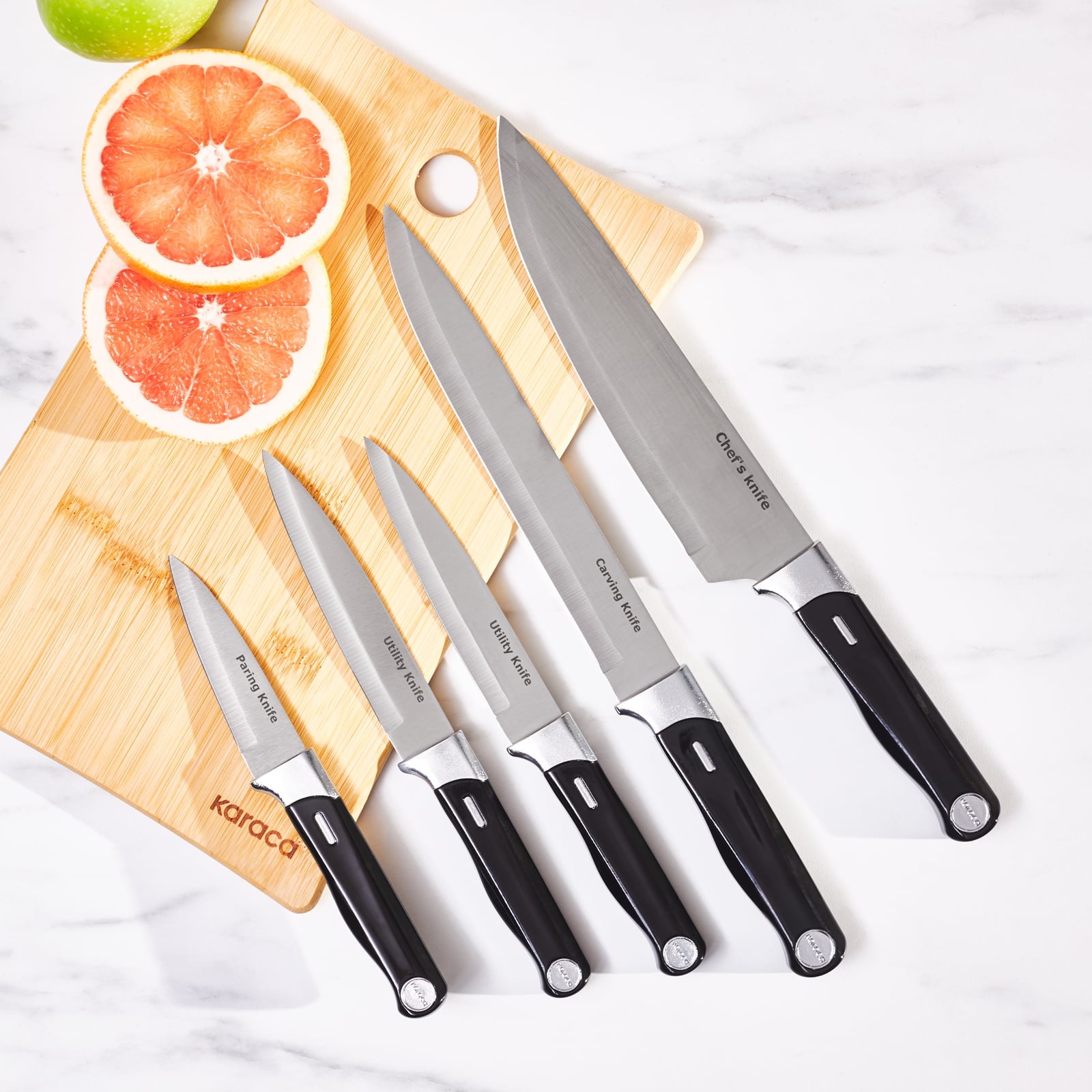 Karaca Mastermaid 6-Piece Knife Set Black Performer Steel Professional Block