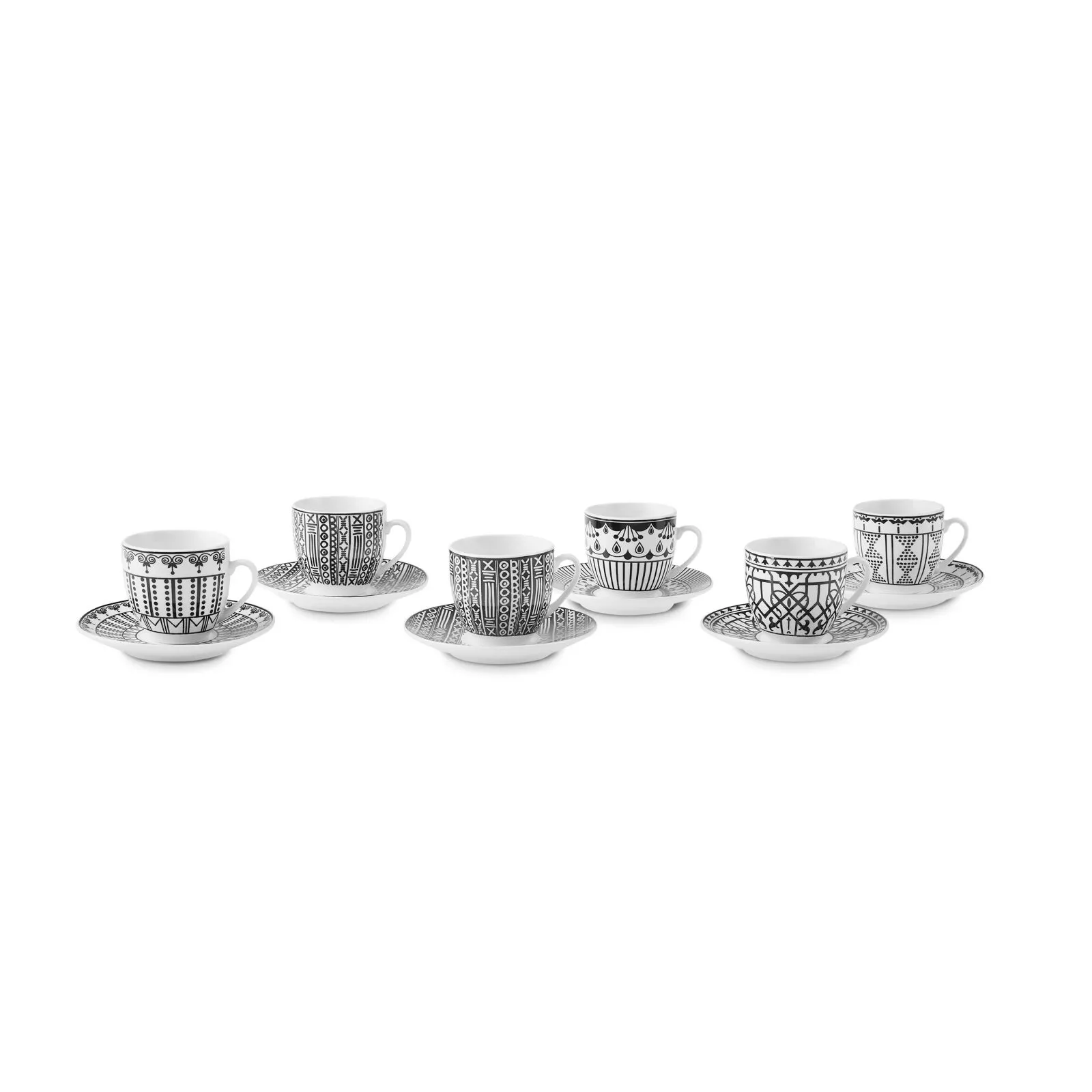 Karaca Altos 6-Piece Coffee Cup Set 90ml Bone Porcelain with Metal Stand New