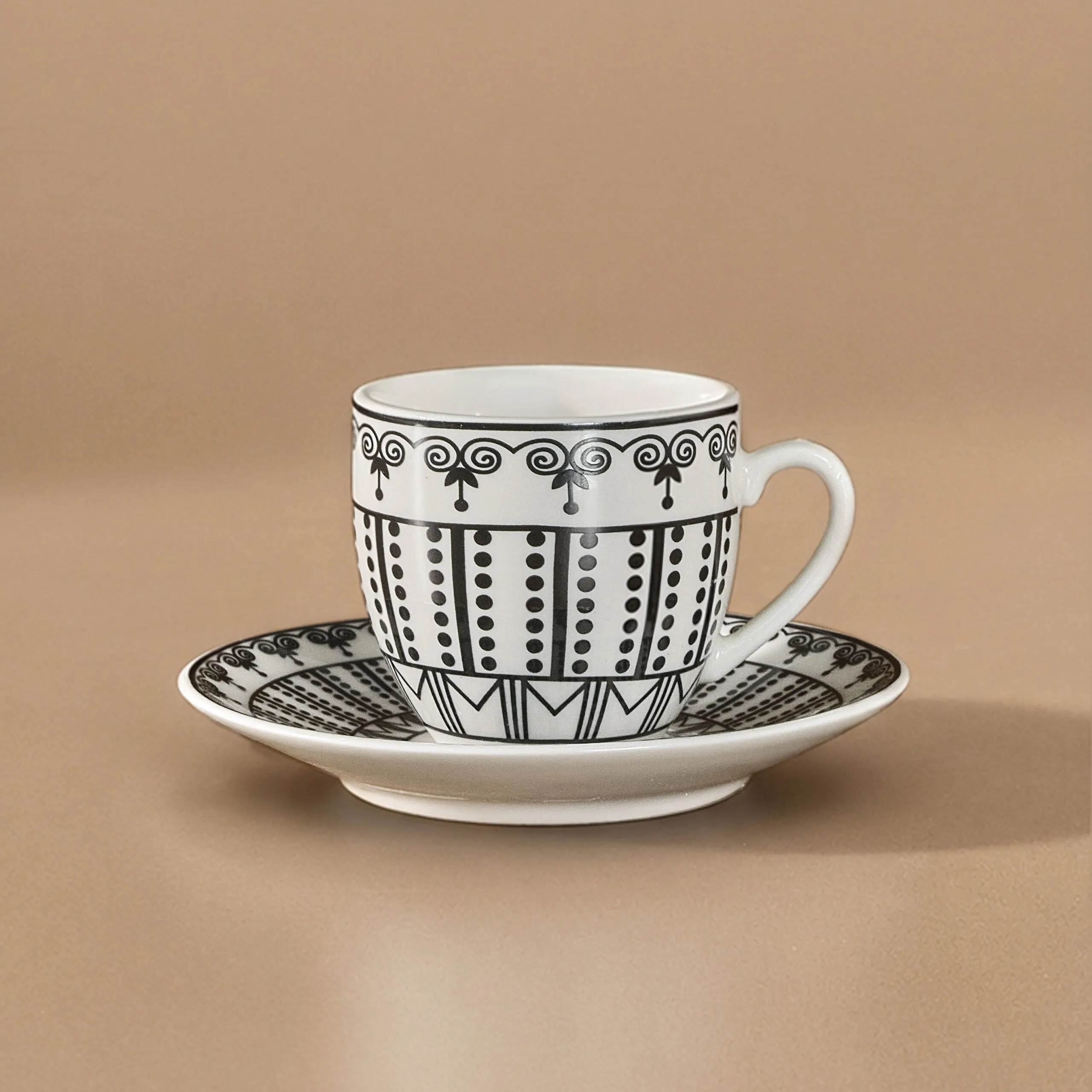 Karaca Altos 6-Piece Coffee Cup Set 90ml Bone Porcelain with Metal Stand New