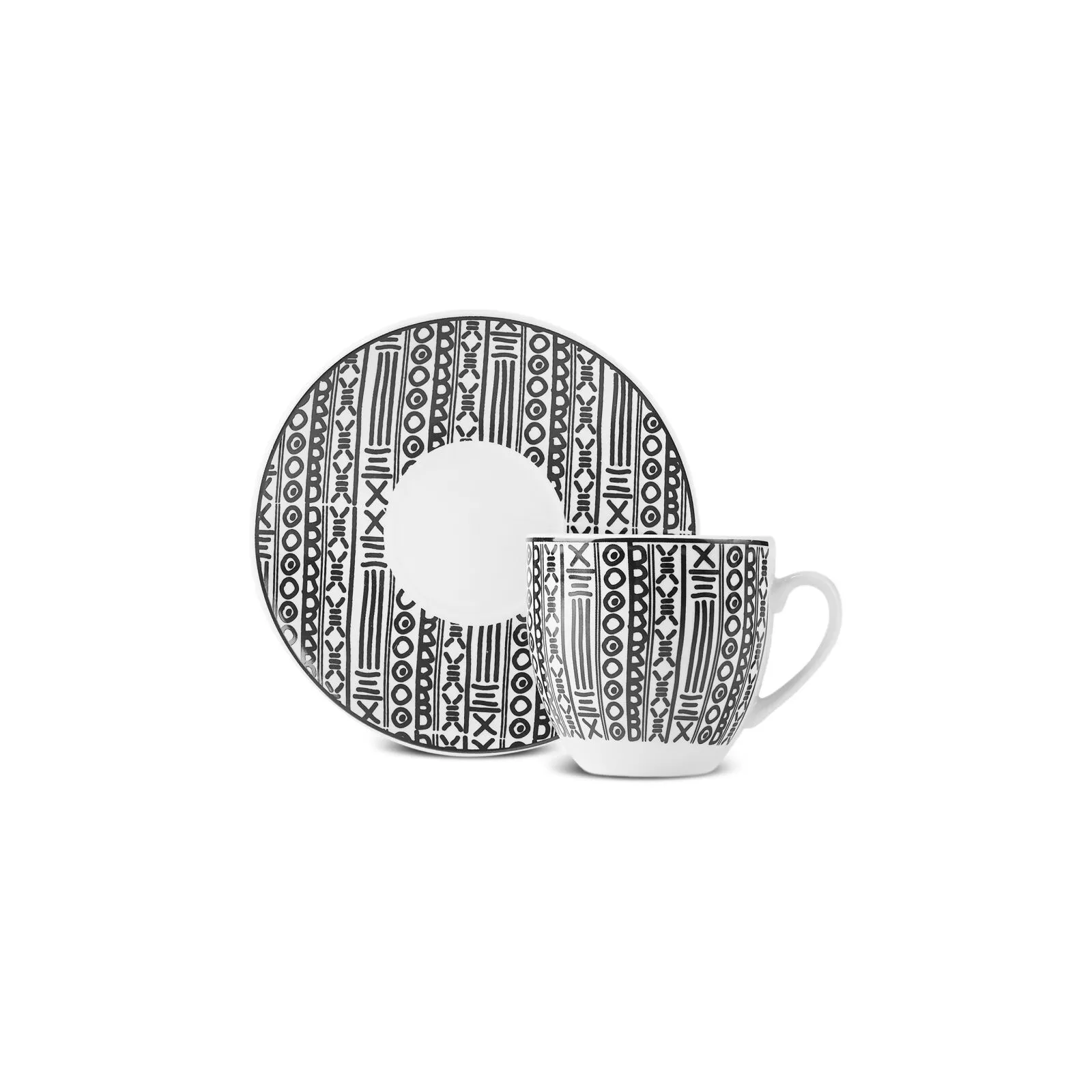 Karaca Altos 6-Piece Coffee Cup Set 90ml Bone Porcelain with Metal Stand New