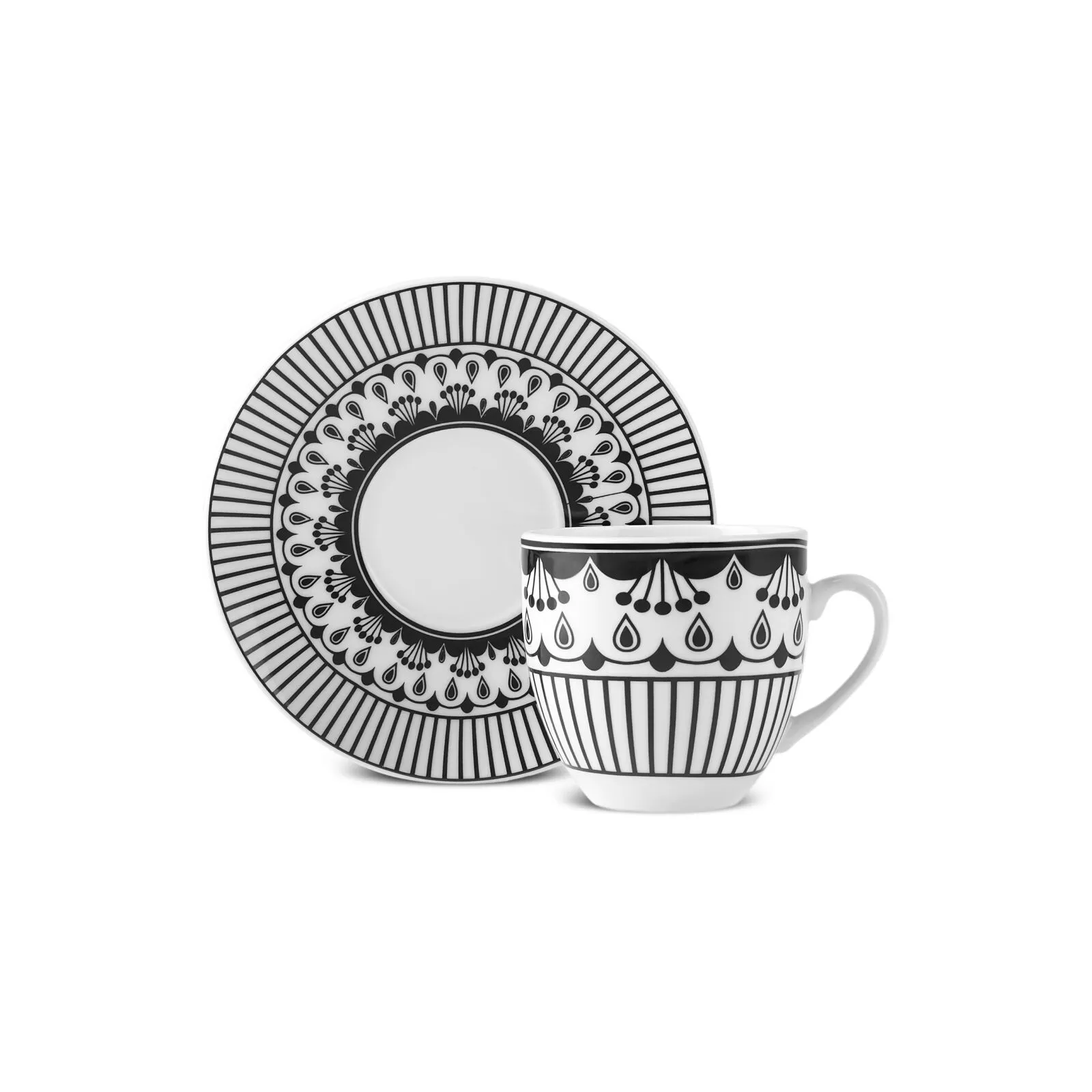 Karaca Altos 6-Piece Coffee Cup Set 90ml Bone Porcelain with Metal Stand New