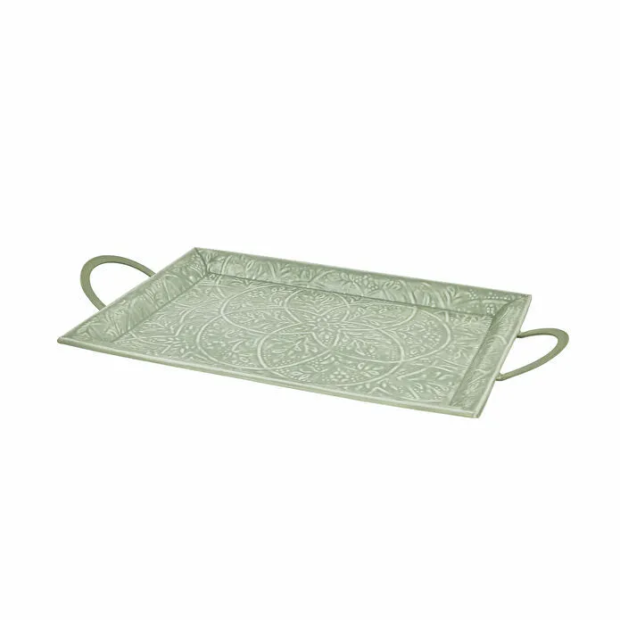 Karaca Home Donna Decorative Tray 45x30cm Aqua Green Metal Modern Serving