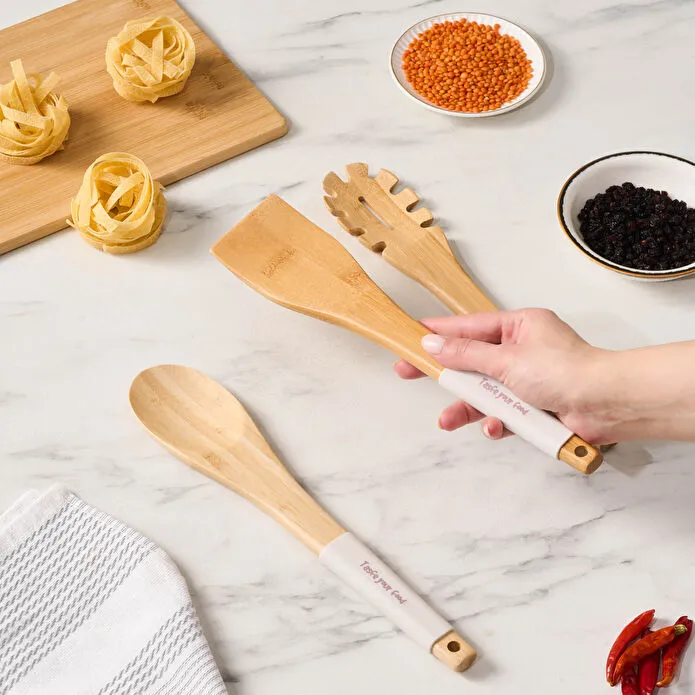 Karaca Crick Crack Harmony 3-Piece Serving Set Silicone White Bamboo Handles