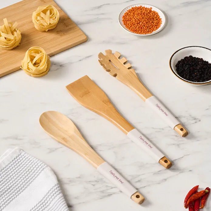Karaca Crick Crack Harmony 3-Piece Serving Set Silicone White Bamboo Handles