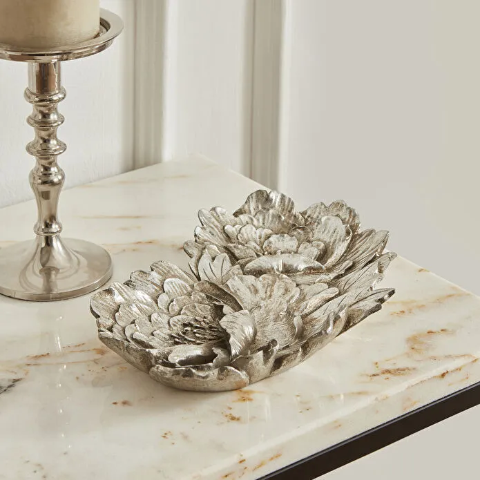 Karaca Home Lianca 925 Sterling Silver Floral Plate 26x16cm Made in Italy New