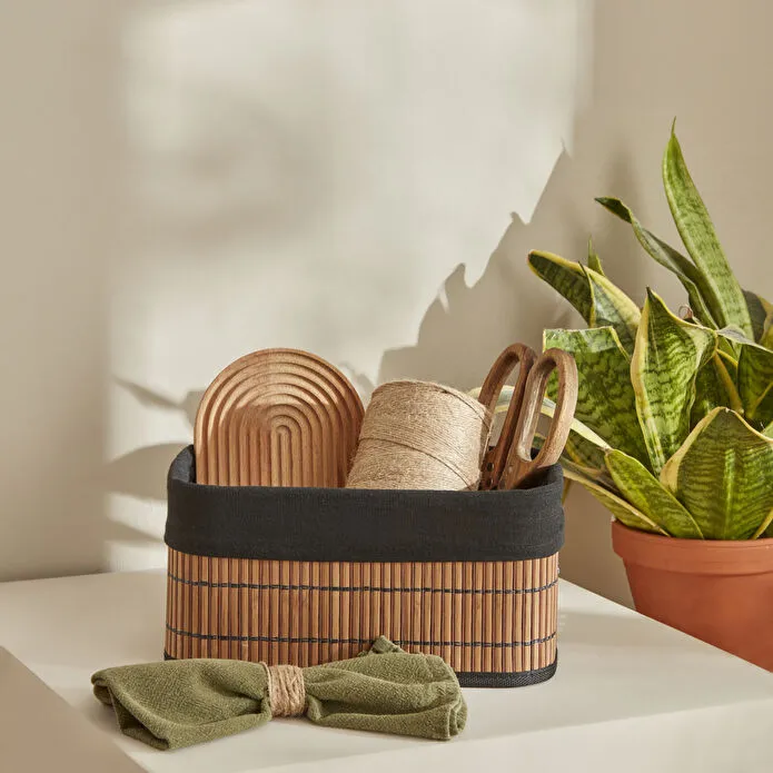Karaca Home Gillina Bamboo Storage Organizer 28x18x14 cm Natural Wood Basket