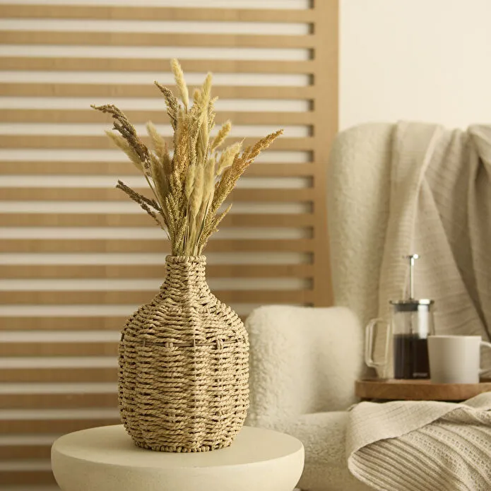 Karaca Home Bohemian Vase Natural Wicker Woven Boho Style Decorative Accent