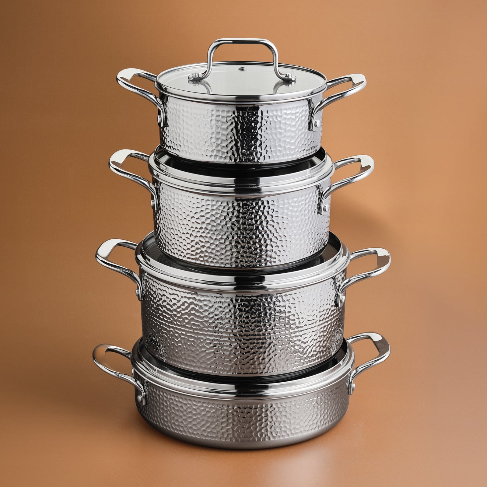 Karaca Powersteel 316+ Enzo 8-Piece Cookware Set 3-Ply Induction Steel New