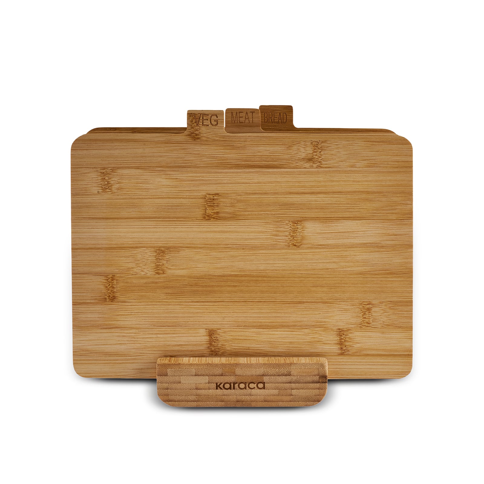 Karaca Arel 4-Piece Bamboo Cutting Board Set with Storage Holder Eco-Friendly