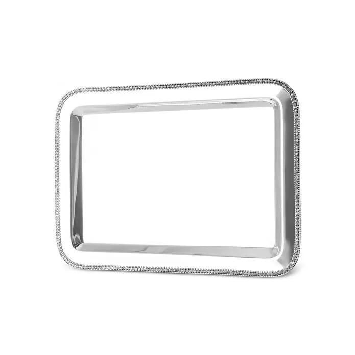 Karaca Home Majesty Serving Tray Stainless Steel Crystal Beaded Silver 42cm