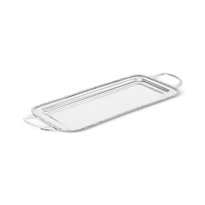 Karaca Home Majesty Serving Tray Stainless Steel Crystal Beaded Silver 45cm