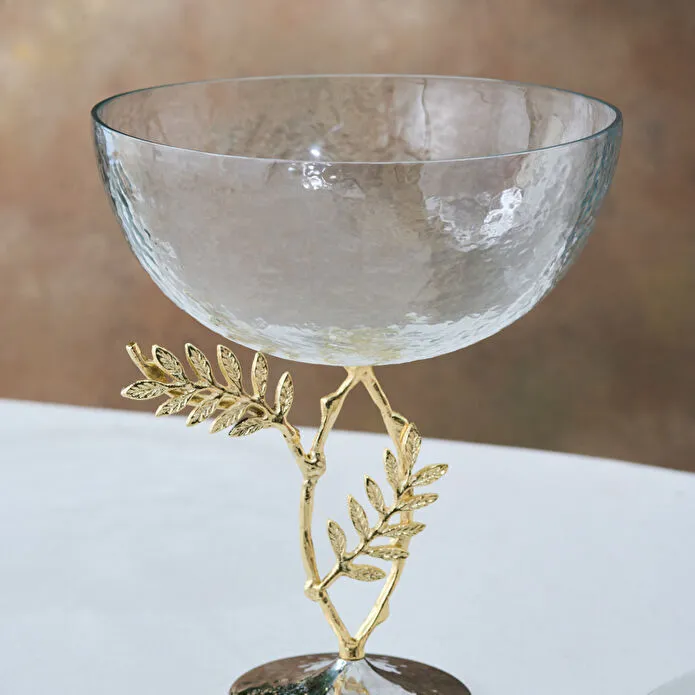 Karaca Home Carmenta Footed Glass Bowl 21x18 cm Silver Gold Mixed Metal New