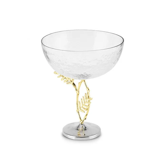 Karaca Home Carmenta Footed Glass Bowl 21x18 cm Silver Gold Mixed Metal New
