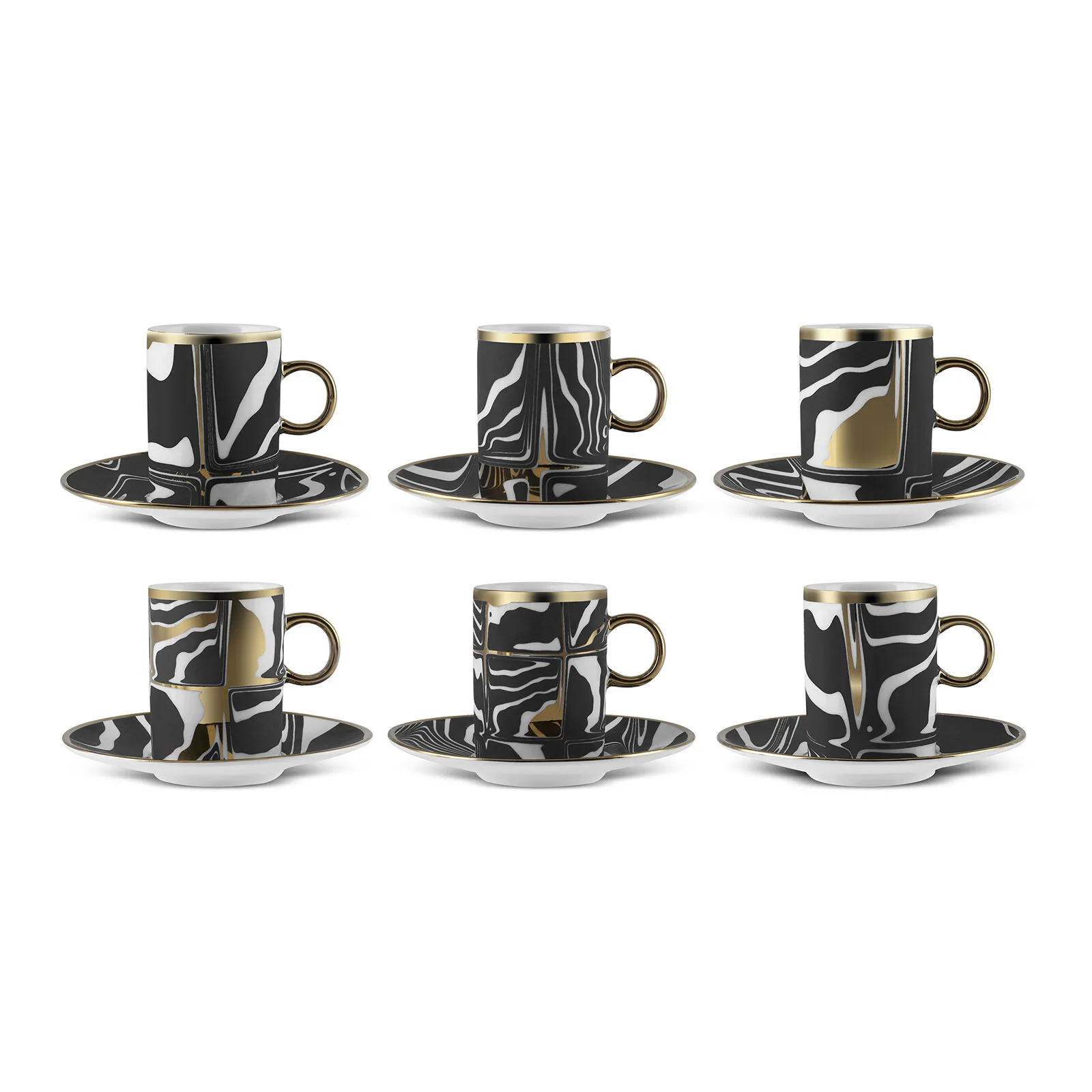 Karaca Tales 6-Piece Coffee Cup Set 90ml Bone Porcelain Modern Espresso New