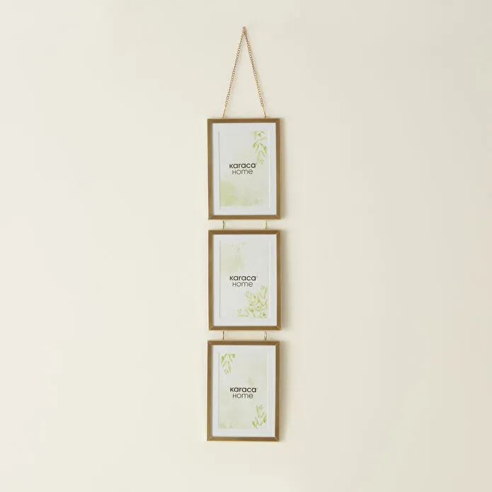 Karaca Home Magic 3-Piece Vertical Photo Frame Set - Gold | Tall Wall-Mounted Gallery Frame Design, 153.77.10.5655