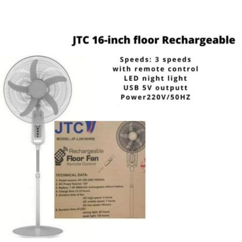 JTC Rechargeable Floor Fan 16 inch  JF-L2916HRB