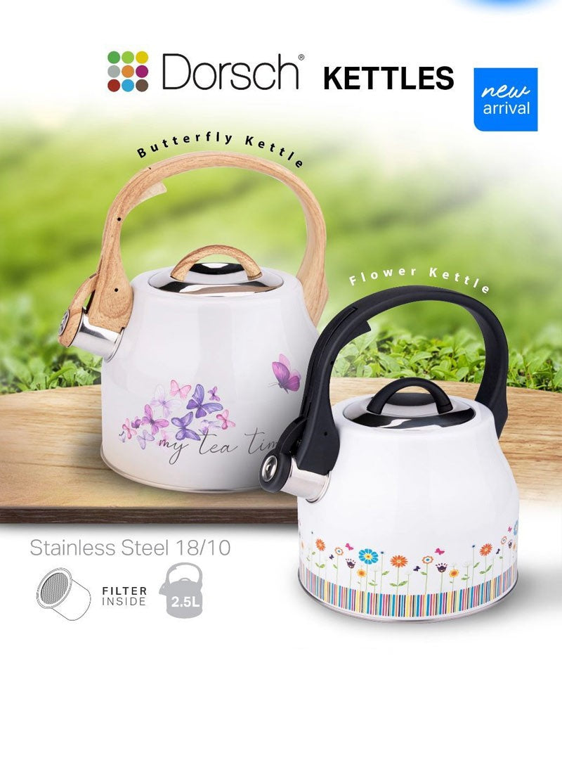 Dorsch 2.5L Stainless Steel Whistling Kettle With Ergonomic Handle&Nbsp; - Butterfly-White
