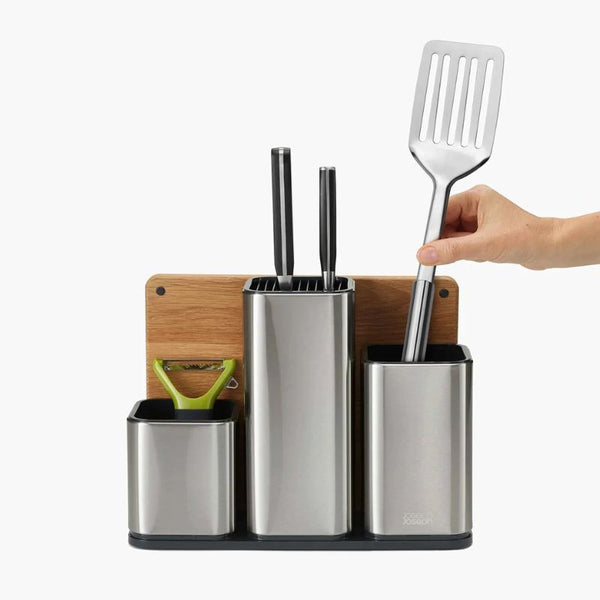 Joseph Joseph Counterstore 100 Collection Kitchen Organizer with Oak Chopping Board