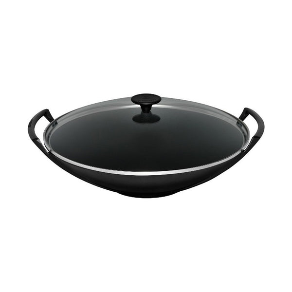 Le Creuset Cast Iron Wok with Glass Lid (36cm) – Satin Black