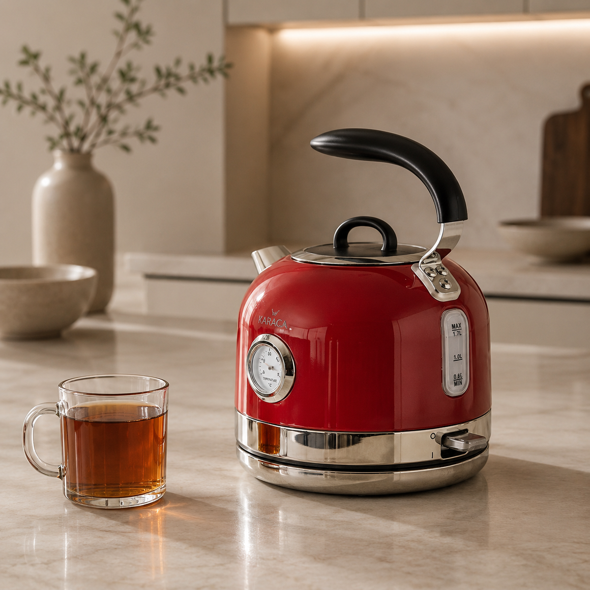 Karaca Retro Red 1.7 L Kettle side view