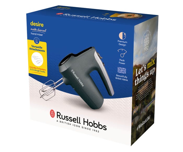 Russell Hobbs Desire Hand Mixer Matte Charcoal Grey Electric Whisk 350W Hook