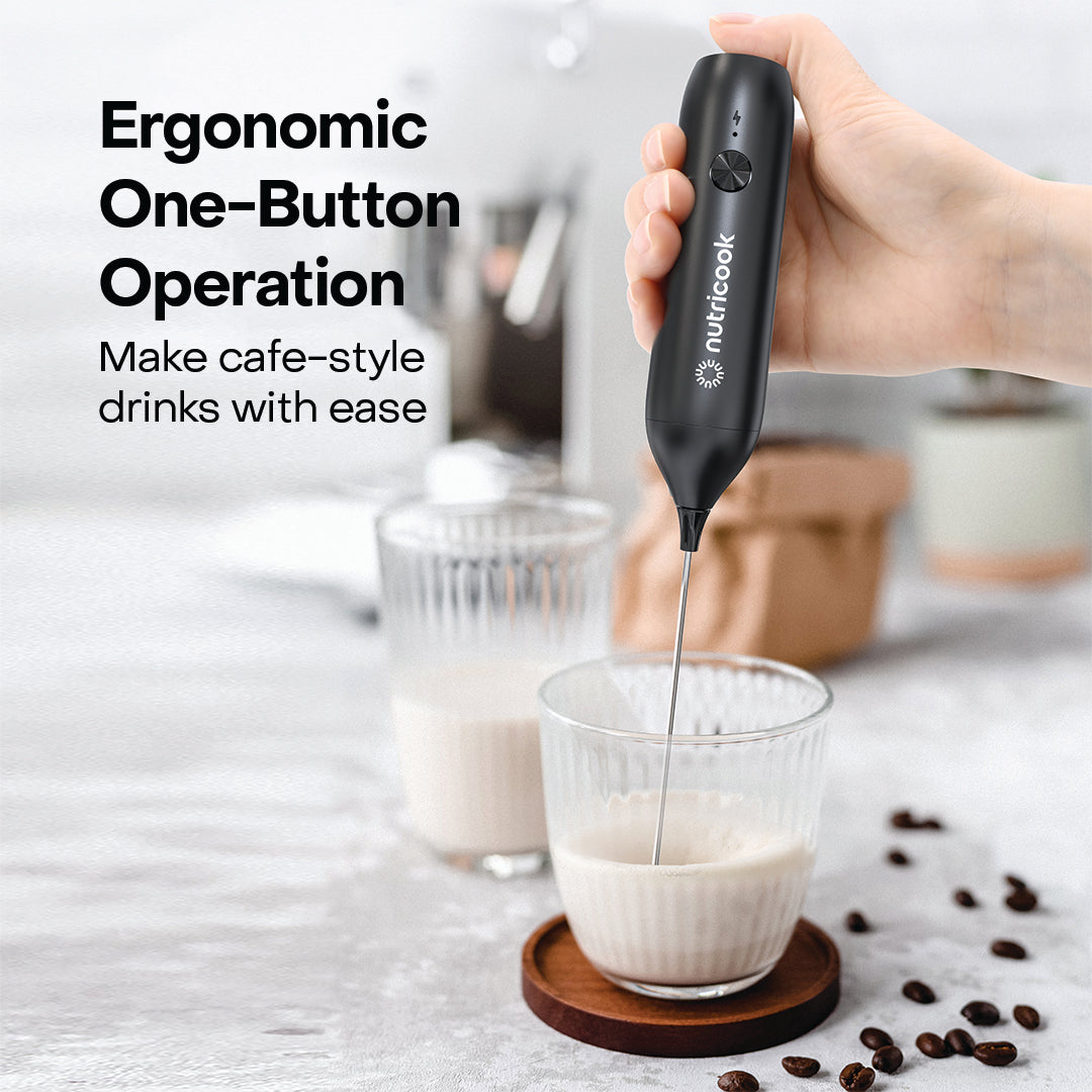 Nutricook Milk Frother NC-MF100ME USB C Rechargeable 304 Stainless Whisk Bin