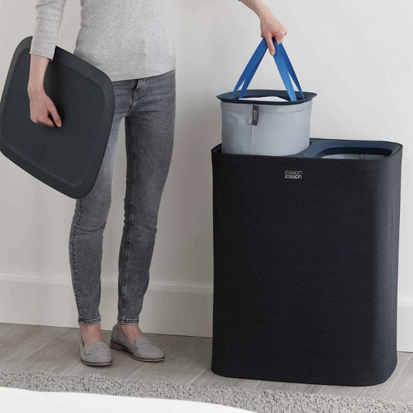 Joseph Joseph Tota 90L Laundry Separation Basket 50004 Carbon Black Dual Bag