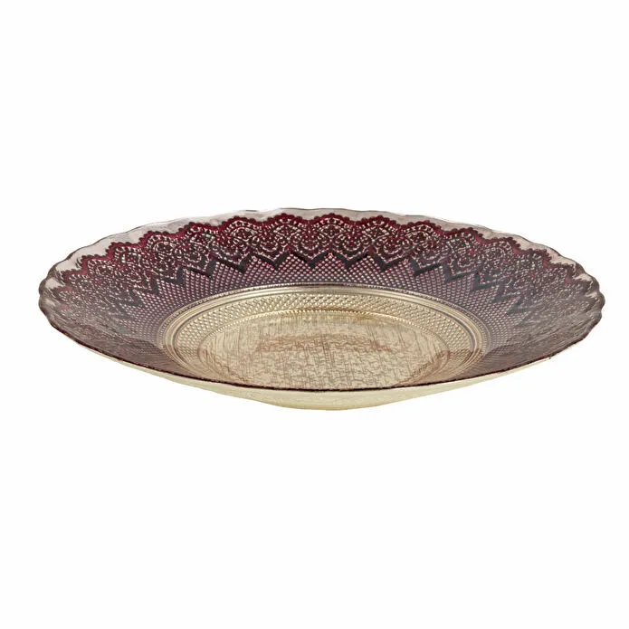 Karaca Home Palmyra Decorative Plate 33 cm Bordeaux Gold Glass Statement New