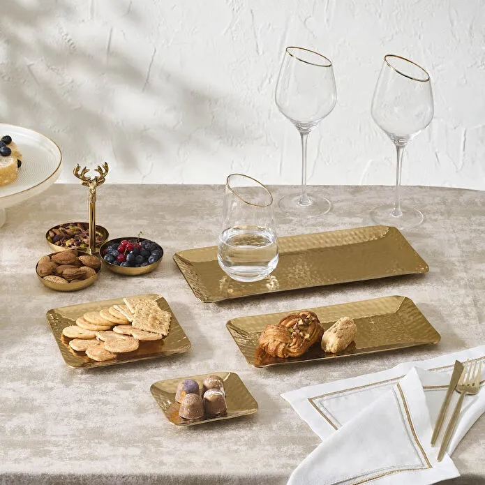 Karaca Home Loren Decorative Tray 25x12cm Gold Stainless Steel Minimalist