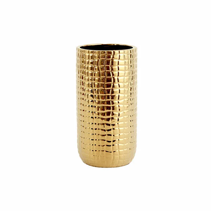 Karaca Home Lesley Cylindrical Decorative Vase Gold Grid Textured Ceramic New